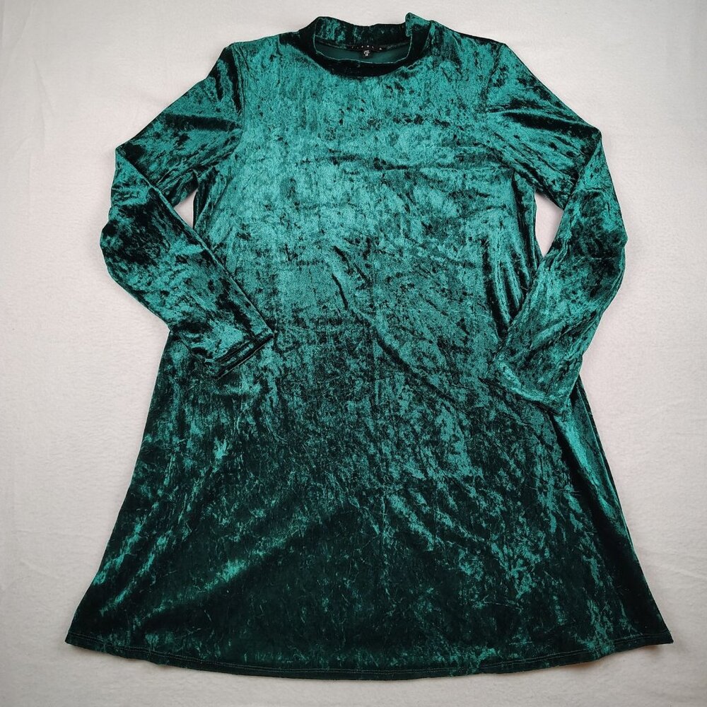 Tiana B Velvet Dress Womens 14 Green Mock Neck